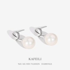 New retro S925 silver pearl women's fashion white water drop earrings