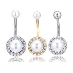 human body piercing belly dance jewelry inlaid pearl round drill navel nail