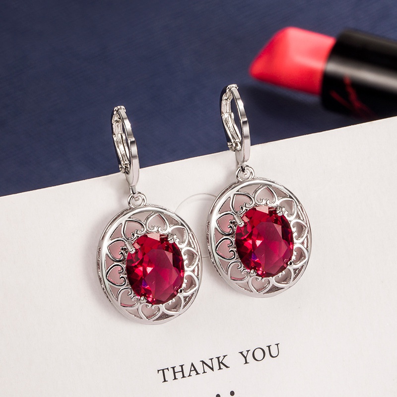 fashion hollow emerald diamond rose red crystal earrings female