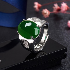 Retro ethnic style diamond-encrusted zircon green agate copper ring