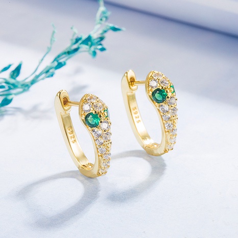 fashion diamond emerald copper 14K gold snake earrings's discount tags