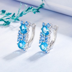 fashion diamond-encrusted sea blue zircon copper earrings female