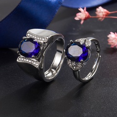 anillo de par de anillo de pareja de zafiro de diamante abierto de cobre de moda