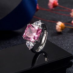 bague en cuivre diamant rose zircon carré à quatre griffes en forme de coeur