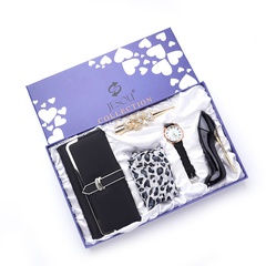 Ladies Suit 5 Piece Long Wallet Silk Scarf High Heels Perfume Quartz Watch Hairpin Set