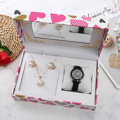 Casual Waterproof Ladies Watch Fashion Pearl Necklace Earrings Box Mother's Day Gift
