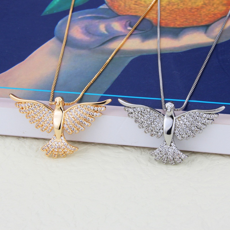 simple animal shape holy bird inlaid zircon pendant copper necklace wholesale