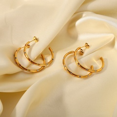 fashion retro 18K gold stainless steel large C-shaped colored zircon earrings