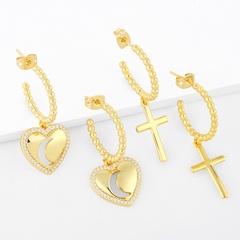 retro C-shaped female cross heart shaped copper earrings