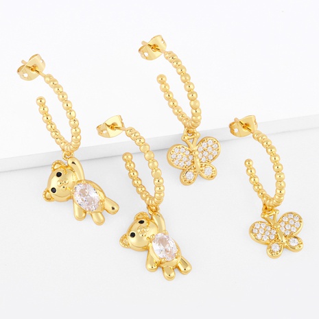 metal cute star-catching bear female simple inlaid zircon butterfly copper earrings's discount tags