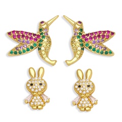 Fashion sweet cute bird rabbit zircon stud copper earrings