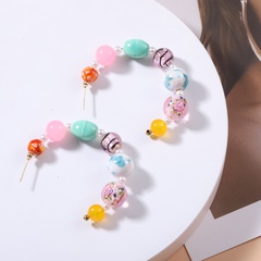 Bohemian candy color glass bead retro C-shaped large circle decorative resin earrings
