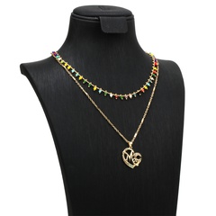 fashion inlaid colored diamond MOM heart-shaped letter copper necklace