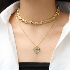 fashion letters MOM inlaid colored diamond pendant copper necklace