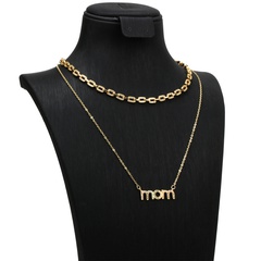 fashion letter MOM inlaid colored diamond pendant copper necklace
