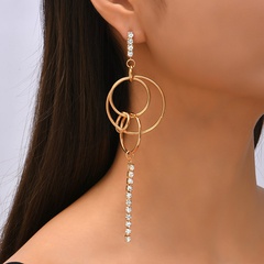 fashion geometric long exaggerated tassel rhinestone alloy earrings female