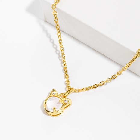 Fashion Copper Plated 18K Gold Cat Gradient Zircon Pendant Necklace's discount tags