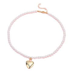 collier de perles pendentif en forme de coeur en alliage simple à la mode