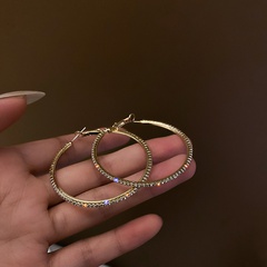Fashion diamond-studded large hoop fashionable thin alloy earrings