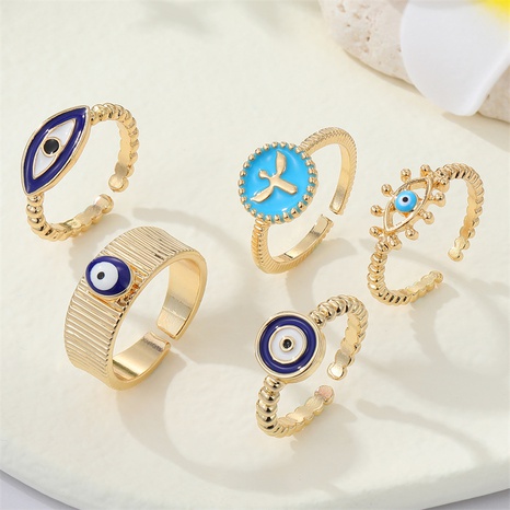 retro simple metal devil's eye color drop oil hollow eye open ring's discount tags