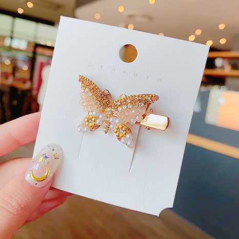Pearl butterfly pearl hairpin Korean style alloy duckbill clip's discount tags