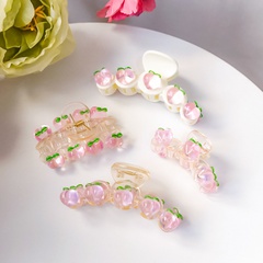 cute transparent pink resin fruit peaches pattern hair clip wholesale