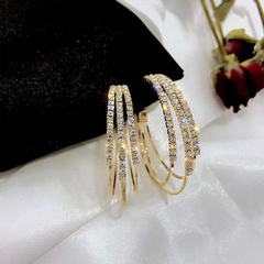 Fashion big circle diamond C-shaped hollow alloy earrings