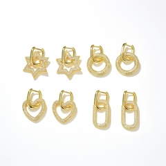 simple copper zircon star peach heart geometric earrings
