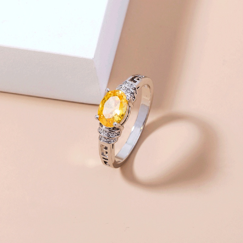 simple yellow gemstone ring accessories creative microset zircon copper ring
