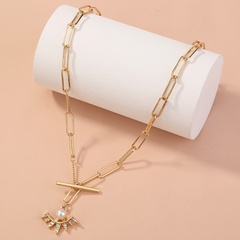 fashion simple fan-shaped diamond pearl pendant alloy necklace