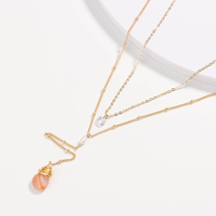 fashion alloy pearl natural stone pendant multi-layer necklace