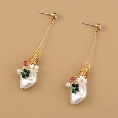 Boucles d'oreilles en perles baroques rétro de style coréen à long pompon