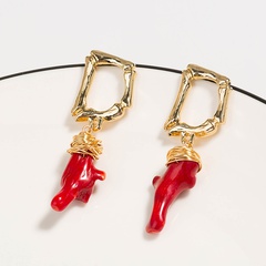 simple alloy natural coral stone letter earrings wholesale women