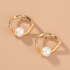 fashion alloy hollow heart pearl stud earrings female