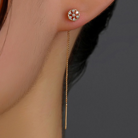 Simple new gold hexagonal copper inlaid zircon pendant tassel earrings's discount tags