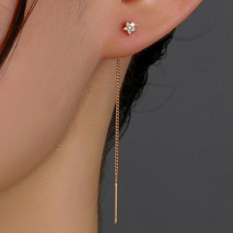 New simple micro-encrusted zircon pendant pentagram element tassel copper earrings's discount tags
