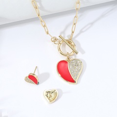fashion contrast color heart-shaped copper inlaid zircon necklace earrings set