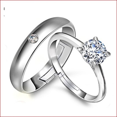 couple copper silver-plated open ring fashion three-dimensional zircon ring's discount tags
