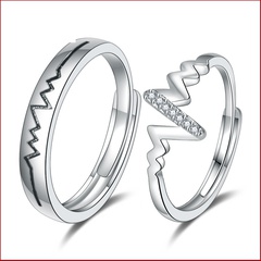 fashion simple zircon couple open electrocardiogram heart-shaped copper ring