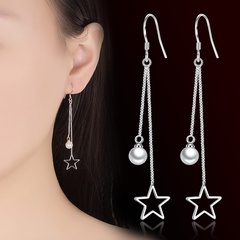 Pendientes de gancho de oreja de perla con incrustaciones de patrón de estrella de borla de estilo coreano al por mayor