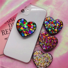 Epoxy sequins heart-shaped airbag colorful telescopic folding mobile phone bracket