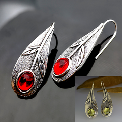 retro leaf ruby alloy earrings fashion ear jewelry