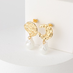 vintage geometric irregular shape inlaid pearl copper drop earrings wholesale
