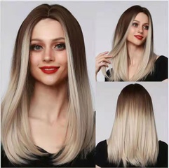 ladies wigs lace in the gradient color long straight hair wigs chemical fiber headgear