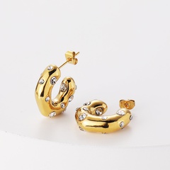 fashion golden geometric C-shaped inlaid zircon copper stud earrings wholesale
