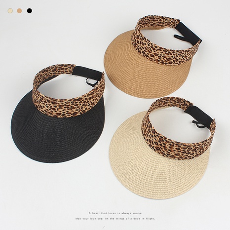Sombrero para el sol de moda, sombrero de paja plegable con estampado de leopardo simple's discount tags