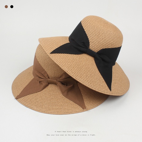 sombrero de sol de ala grande con lazo simple de moda sombrero de paja simple's discount tags