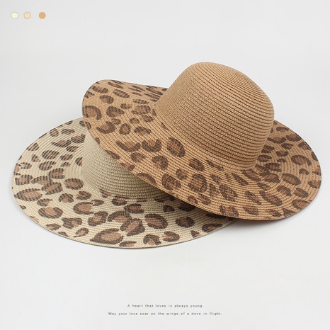 sombrero de paja de leopardo de moda sombrero de sol de vacaciones de playa de ala grande's discount tags