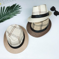 fashion plaid straw hat beach sun hat sunscreen jazz hat