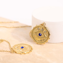 Devil's Eye Diamond Circle Pendant Necklace Jewelry 18K Gold Plated Titanium Steel